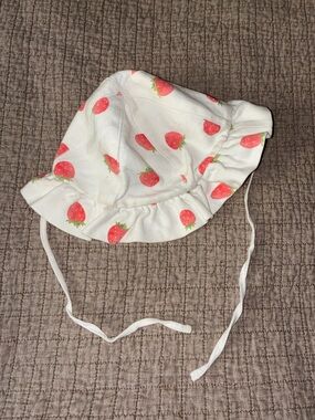 Reborn White Sun Hat with Pink Strawberry Print